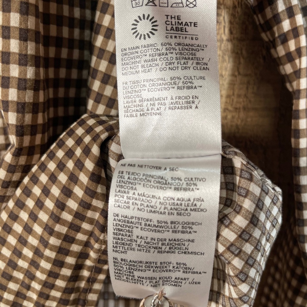 Reformation Adeline Top Anzo Check Brown Gingham Puff Sleeve Blouse Small - Picture 6 of 7